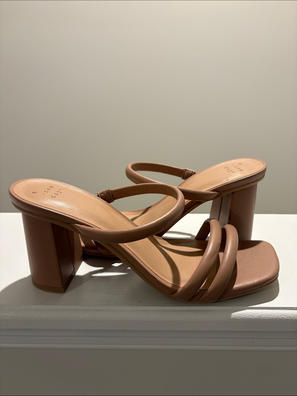Nude Strappy Block Heel Sandals - Women's